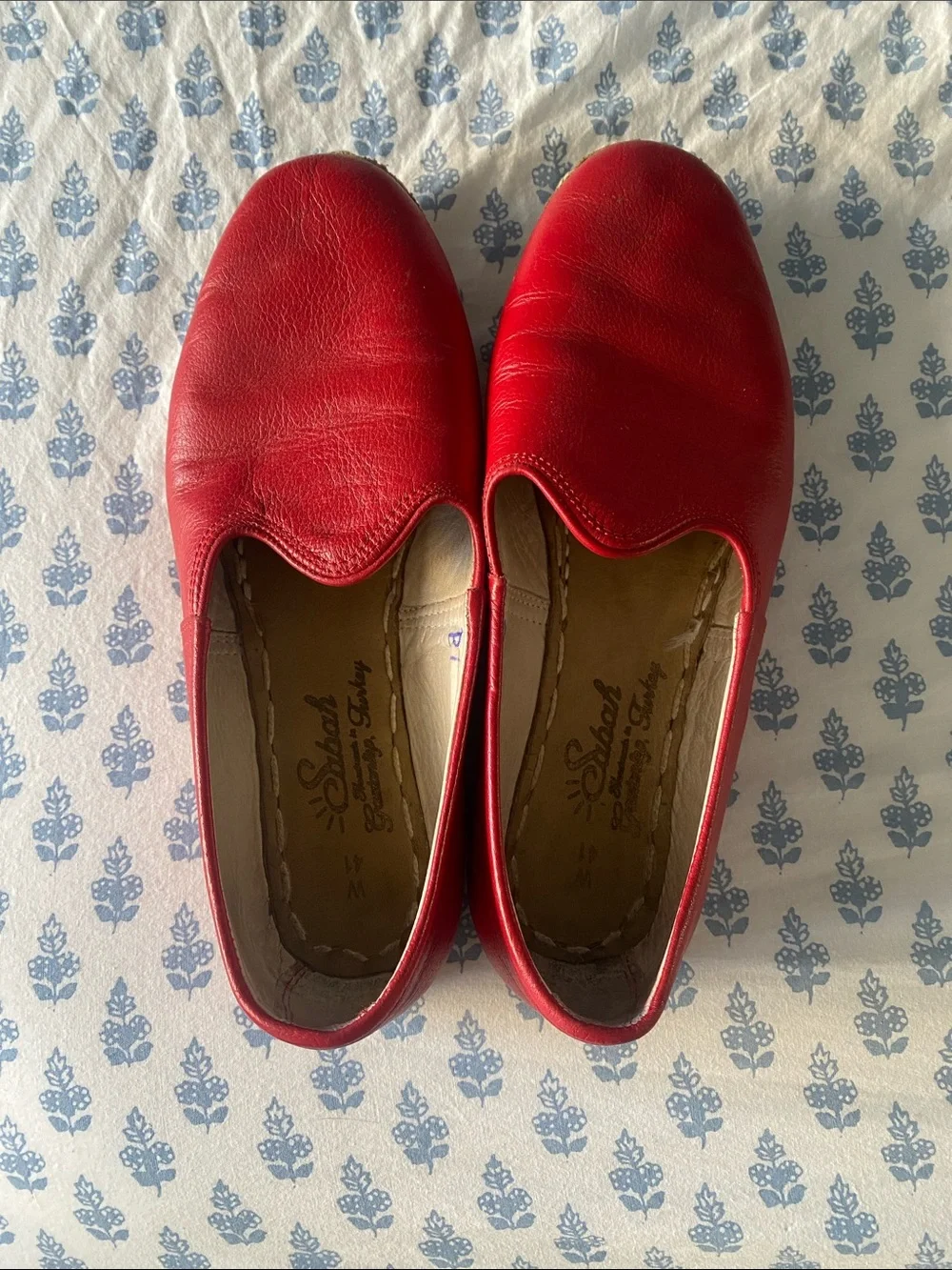 Sabah Felli Red Leather Slip-On Loafers W 41 9.5 - Picture 1 of 6